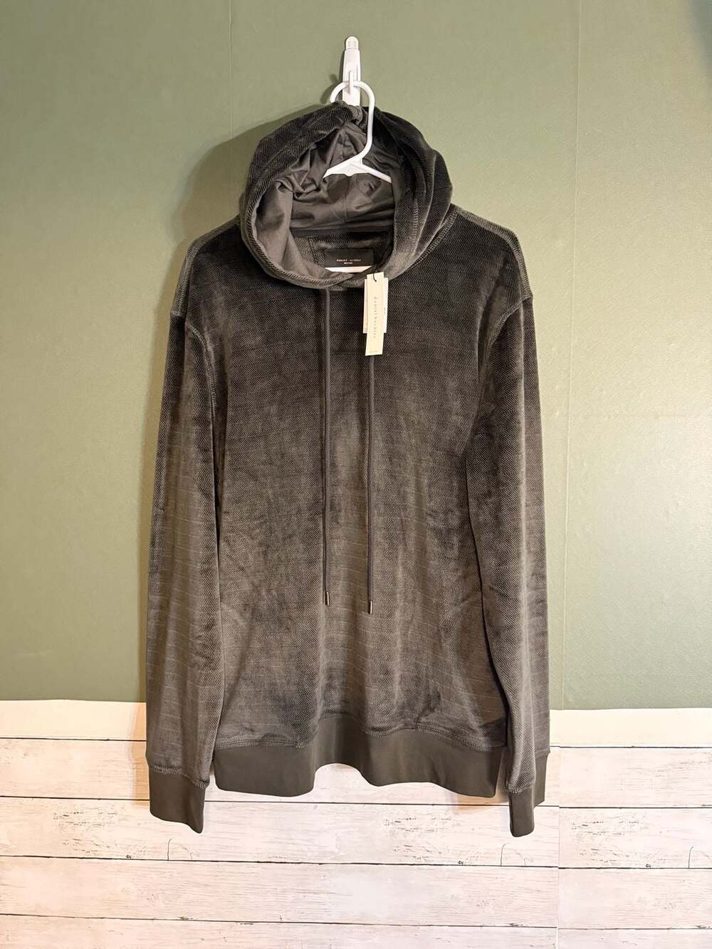 Daniel Buchler Mens Charcoal Grey Textured Velour Hoodie CO-P25R Size L NEW